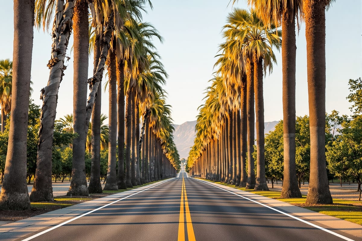 A historic tree-lined parkway running between remnant citrus groves